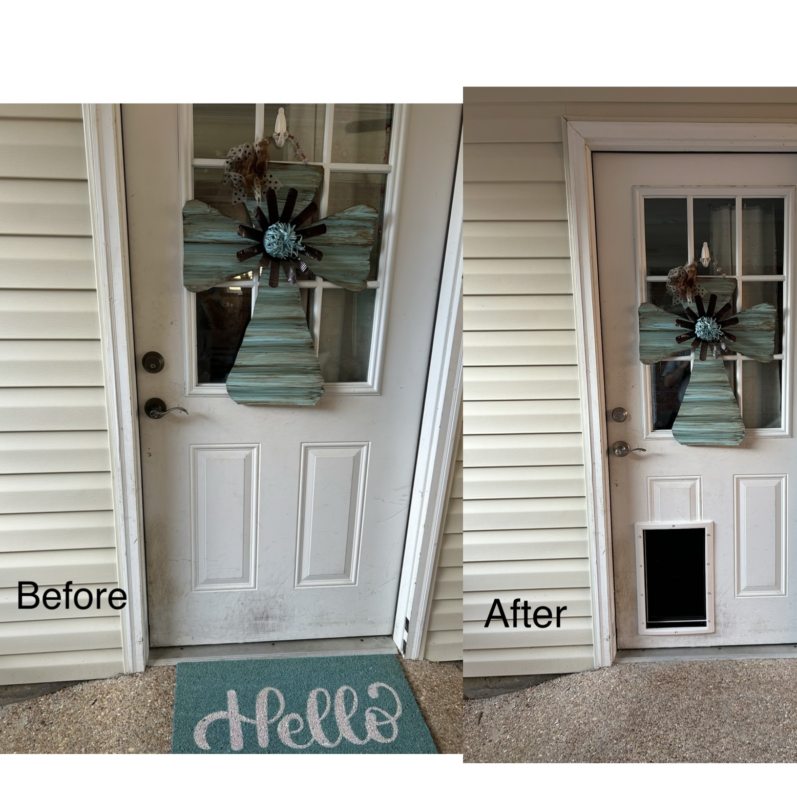 Pet door installation before and after